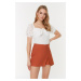Trendyol Orange Petite High Waist Linen Look Short Skirt