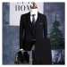 Pánský oblek 3v1 s mini nápisy blejzer + kalhoty + vesta