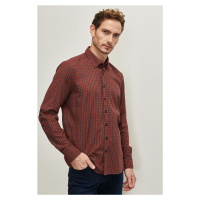 ALTINYILDIZ CLASSICS Men's Anthracite-red Slim Fit Slim Fit Buttoned Collar Flannel Shirt