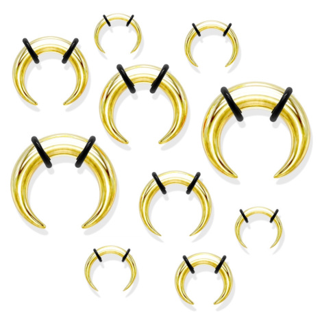 Ocelový piercing do ucha ve stylu buffalo, zlatá barva, černé gumičky - Tloušťka : 8 mm Šperky eshop