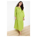 Trendyol Oil Green Gathered Detailed Cotton Wide Fit Woven Dress