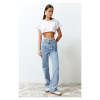 Trendyol Blue More Sustainable Waist Detailed High Waist Wide Leg Jeans