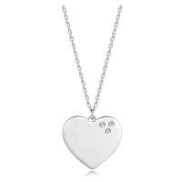 Briliantový náhrdelník ze stříbra 925 - ploché srdce, tři čiré diamanty