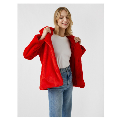 Koton Women's Red Buttoned Oversize Short Faux Für Coat