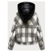 Ecru/šedá krátká károvaná košilová bunda (AG3-1839)