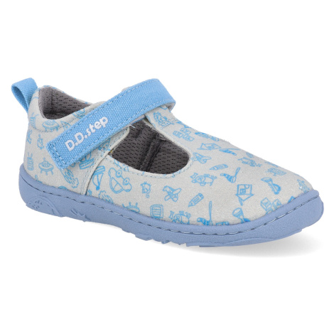 Barefoot dětské plátěné sandály D.D.step - C077-41418C světle modré