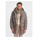 Men's long winter quilted jacket - khaki V1 OM-JALJ-0147