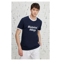 AC&Co / Altınyıldız Classics Men's Navy Blue Slim Fit T-Shirt with a text print on the front, 10