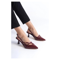 79971 Dewberry Pointed Toe Buckle Heeled Women Shoes-BURGUNDY