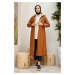 InStyle Hooded Long Leather Cape - Tan