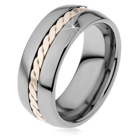 Lesklý prsten z wolframu s pleteným vzorem stříbrné barvy, 8 mm Šperky eshop