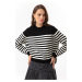 Lafaba Women's Black Turtleneck Striped Knitwear Sweater