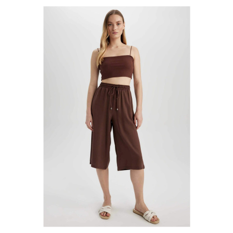 DEFACTO Relax Fit High Waist Lace Up Viscose Capri Trousers