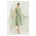 Lafaba Women's Mint Green Balloon Sleeve Silvery Evening Dress