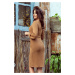 JENNY - Pohodlné dámské šaty v karamelové barvě se zavazováním v pase 275-1