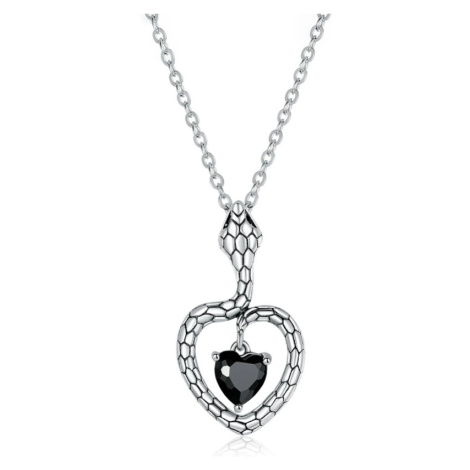 GRACE Silver Jewellery Stříbrný náhrdelník s černým zirkonem Hadí láska, stříbro 925/1000 NH-BSN