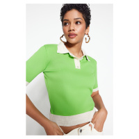 Trendyol Green Color Block Polo Neck Knitwear Blouse