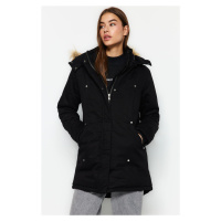 Trendyol Black Shearling Parka kabát s kapucí