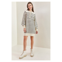 Bianco Lucci Women's Striped Buttoned Soft Knitwear Dress