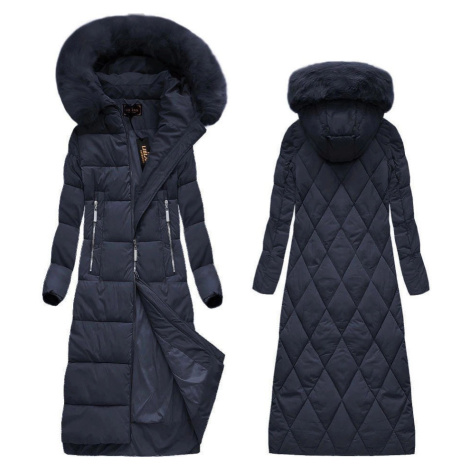 Tmavě modrá dlouhá dámská zimní bunda s kapucí (7688BIG) LIBLAND