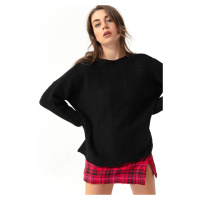 Lafaba Dámský černý pletený svetr s kulatým výstřihem