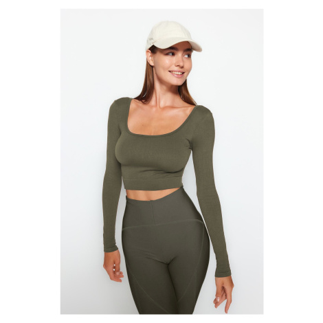 Trendyol Khaki Seamless/Seamless Crop Extra Stretchy Knitted Sports Top/Blouse