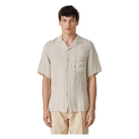Portuguese Flannel Linen Camp Collar Shirt - Raw Béžová
