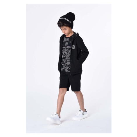 Dětská mikina Karl Lagerfeld černá barva, s kapucí, s potiskem