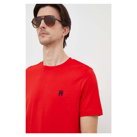 Bavlněné tričko Tommy Hilfiger červená barva, s aplikací, MW0MW33987