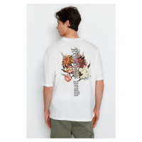 Pánské tričko Trendyol Ecru Oversize/široký střih s květinovým potiskem 100% bavlna