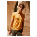ALTINYILDIZ CLASSICS Men's Yellow Slim Fit Slim Fit Polo Neck Linen-Looking T-Shirt with Pockets