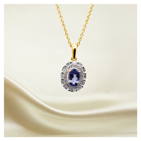 Zlatý náhrdelník s diamanty a tanzanitem Planet Shop