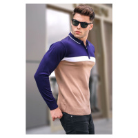 Madmext Beige Zippered Polo Neck Knitwear Sweater 5787