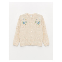 LC Waikiki Crew Neck Embroidered Long Sleeve Girl's Knitwear Cardigan