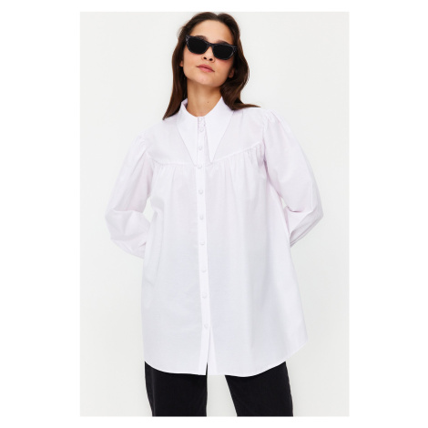 Trendyol Ecru Collar Detailed Comfy Cut Cotton Woven Shirt