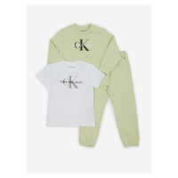 Sada holčičího trička, mikiny a tepláků v bílé a zelené barvě Calvin Klein Jeans