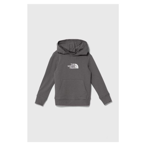 Dětská bavlněná mikina The North Face DREW PEAK LIGHT P/O HOODIE šedá barva, s kapucí, s aplikac