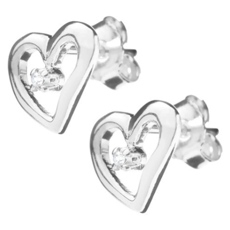 Stříbrné náušničky 925 - kontura nepravidelného srdce se zirkonem Šperky eshop