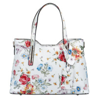 Stylová dámská kožená kabelka do ruky Petronela, bílá/květy