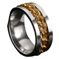STYLE4 Prsten Chain se zlatým řetízkem, stříbrná ocel