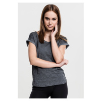 Dámské tričko s dlouhým zády ve tvaru spreje s barvivem tmavě šedé