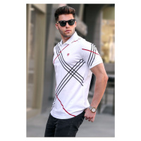 Madmext White Patterned Polo Neck T-Shirt 5870
