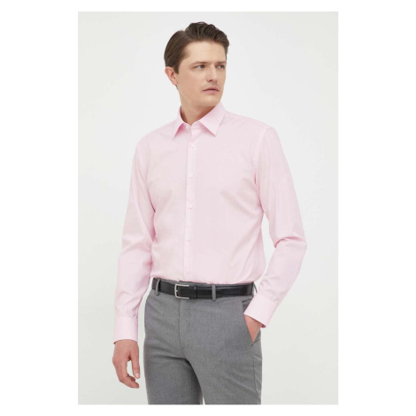 Košile BOSS pánská, růžová barva, slim, s klasickým límcem Hugo Boss