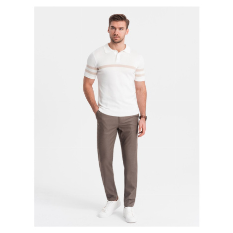 Men's classic chino SLIM FIT pants - dark beige V2 OM-PACP-0182 Ombre