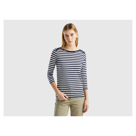 Benetton, Striped 3/4 Sleeve T-shirt In 100% Cotton United Colors of Benetton