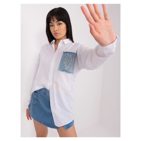 Bílá dámská oversize košile s aplikacemi Factory Price