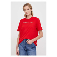 Bavlněné tričko Tommy Jeans červená barva, DW0DW17836
