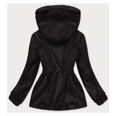 Černá kožešinová dámská bunda s kapucí (BR9596-1) S'WEST