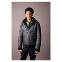 DEFACTO Slim Fit Hooded Faux Fur Lined Faux Leather Jacket