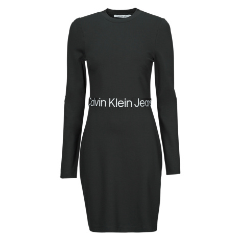 Calvin Klein Jeans LOGO ELASTIC MILANO LS DRESS Černá